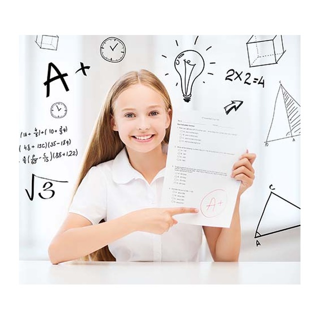 girl with test and A grade at school girl with test and A grade at school