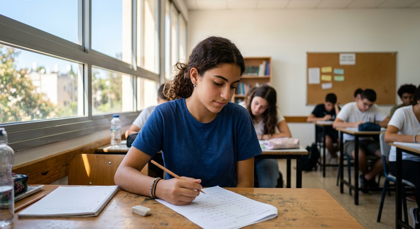 תלמידת תיכון מרוכזת בדף תרגול במתמטיקה - גם 4 יחידות הן בגרות מצוינת