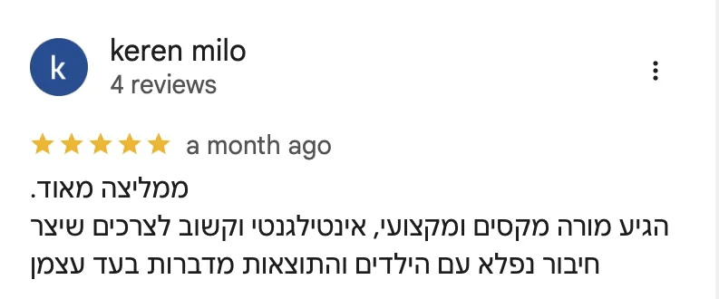 ביקורת גוגל של קרן מילוא על מורה פרטי מלייטנר